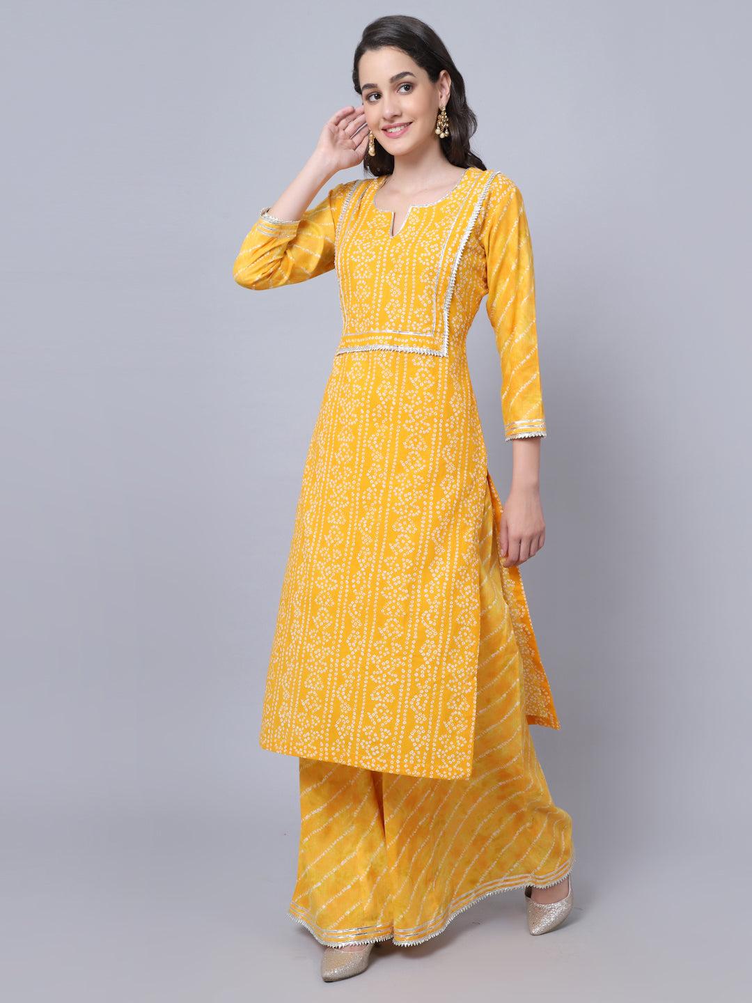Women Haldi Kurti And Palazzo Beautiful Set Yellow Color Muslin Fabric  Modern | eBay